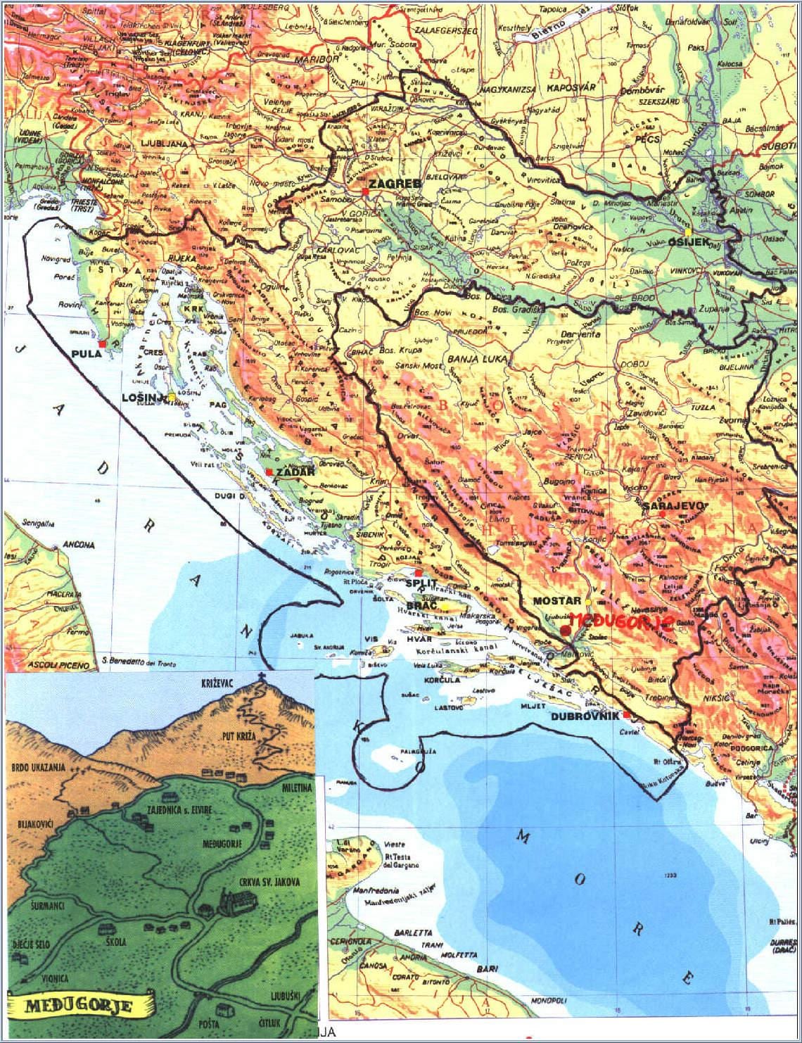 žemėlapis medjugorje Bosnija ir Hercegovina