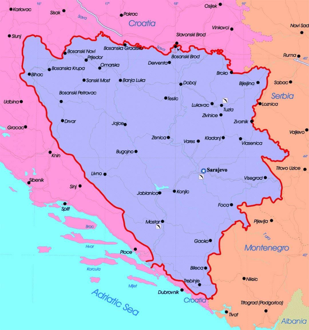 Bosnija ir Hercegovina politinį žemėlapį