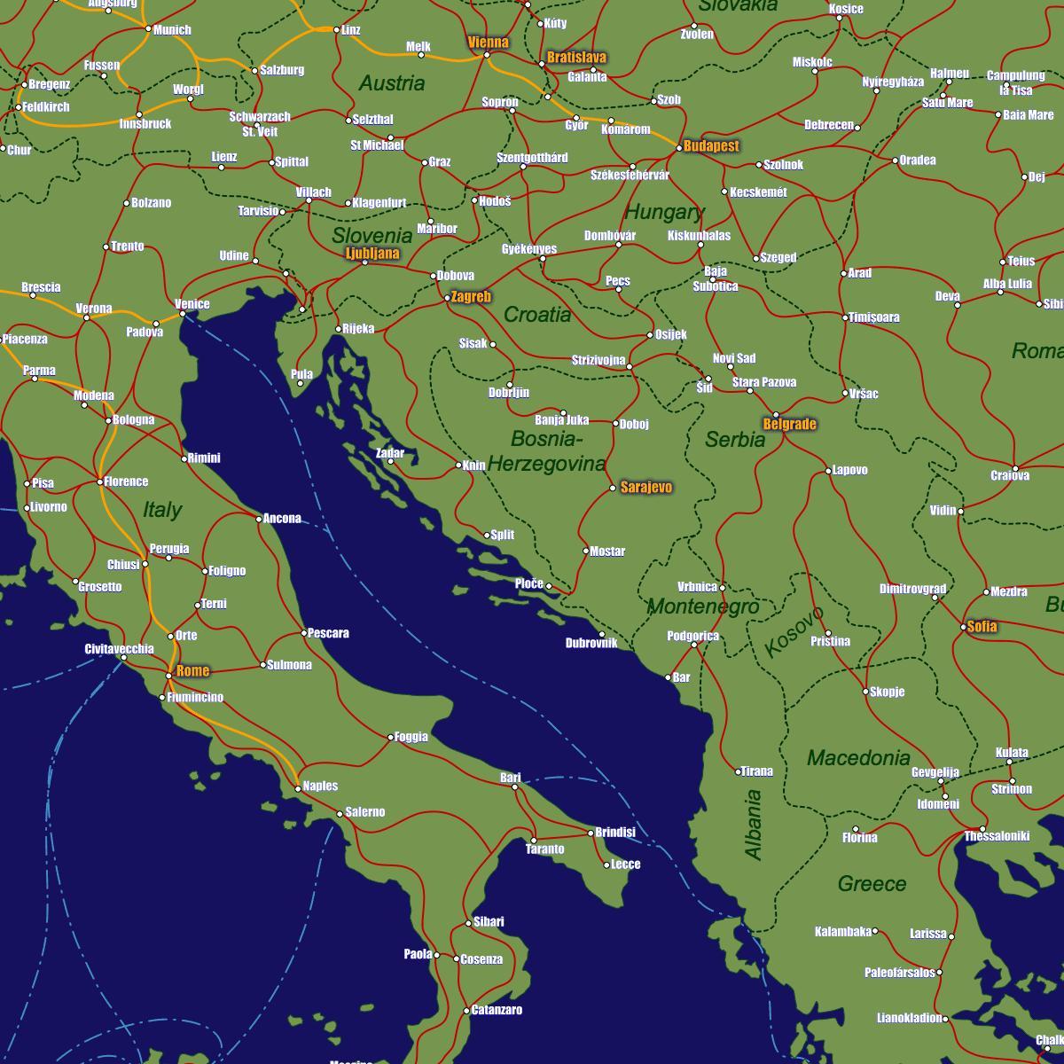 Bosnija geležinkelių žemėlapis