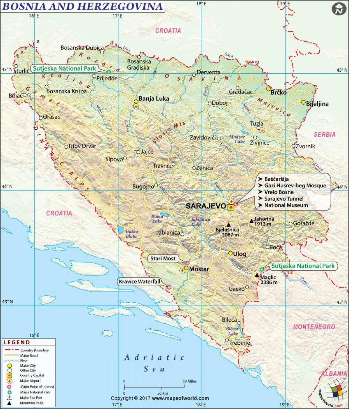 Žemėlapis Bosnijos šalių