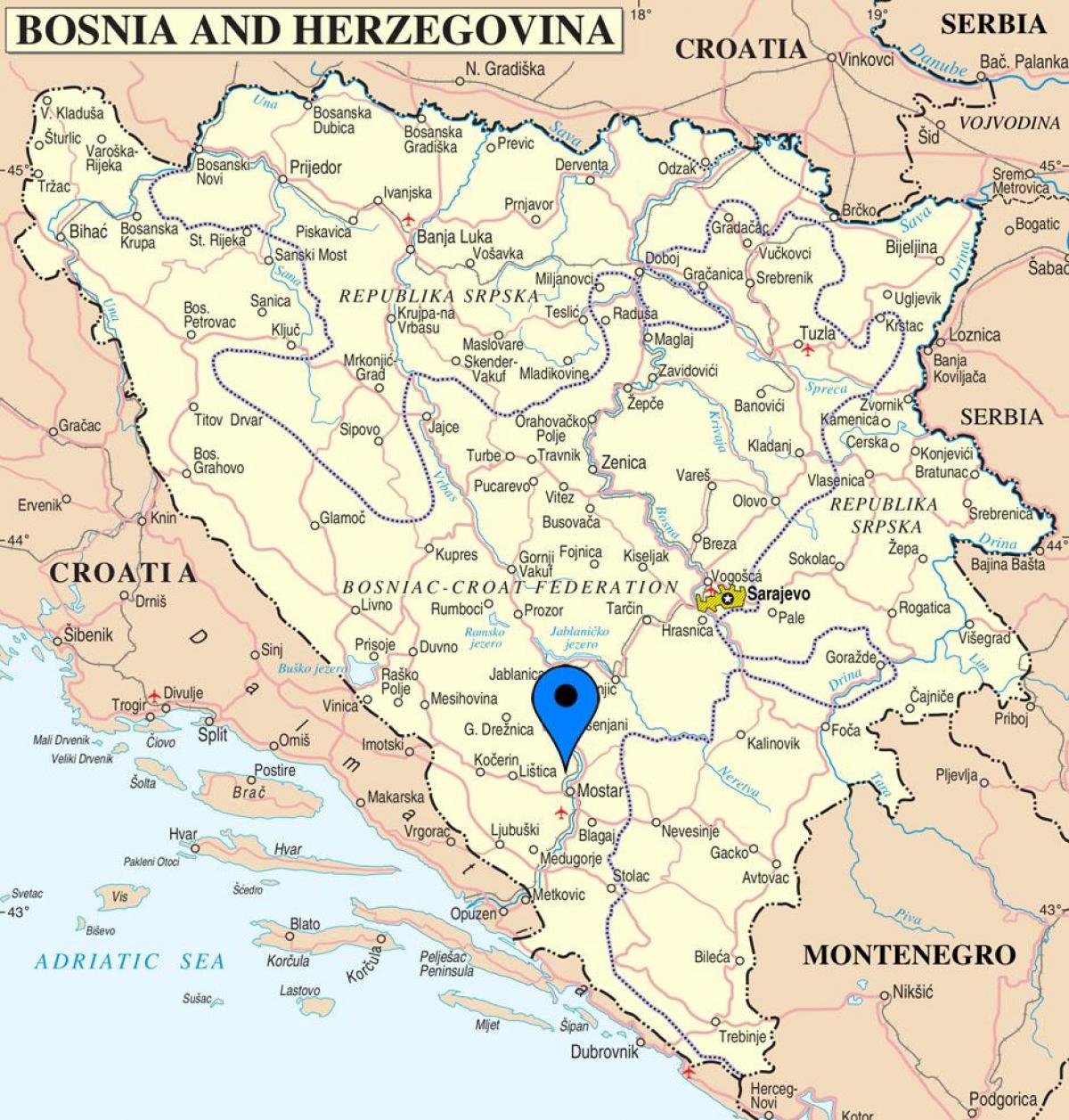 žemėlapis Bosnija ir Hercegovina mostar